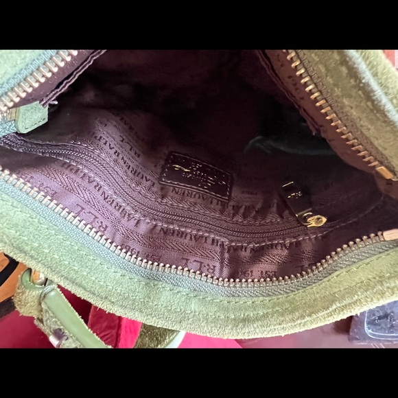 Olive green leather strap crossbody suede bag - Picture 15 of 17